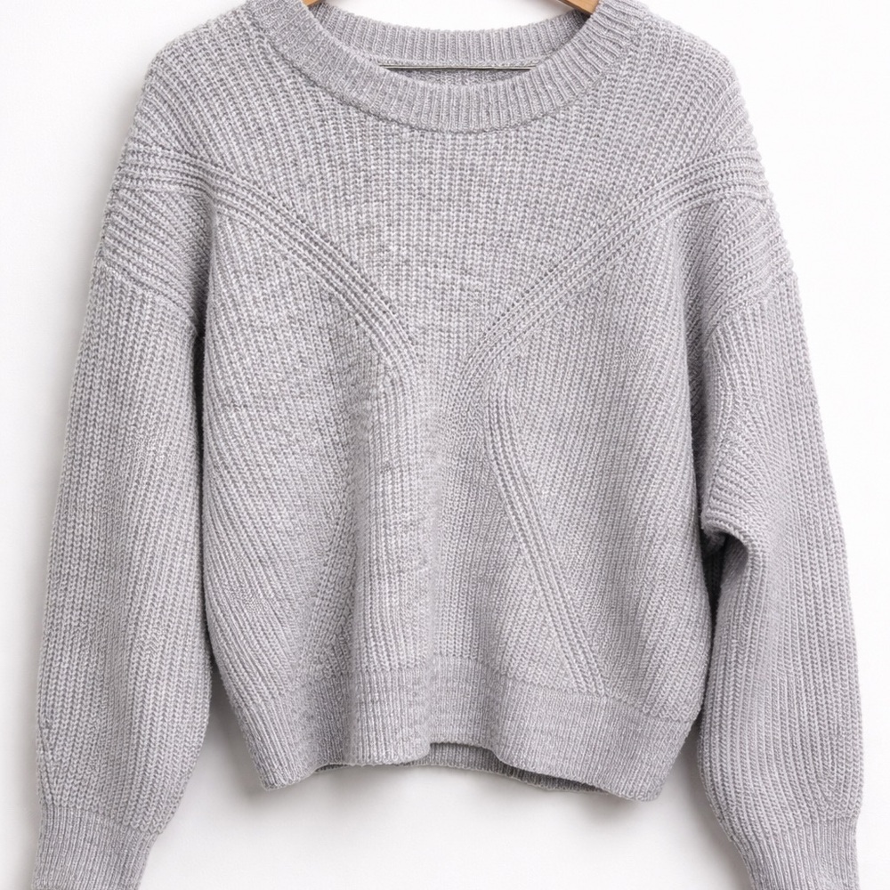 Sonoma Chunky Knit Gray Sweater L | Cozy Cropped Pullover | Soft Textured Knit